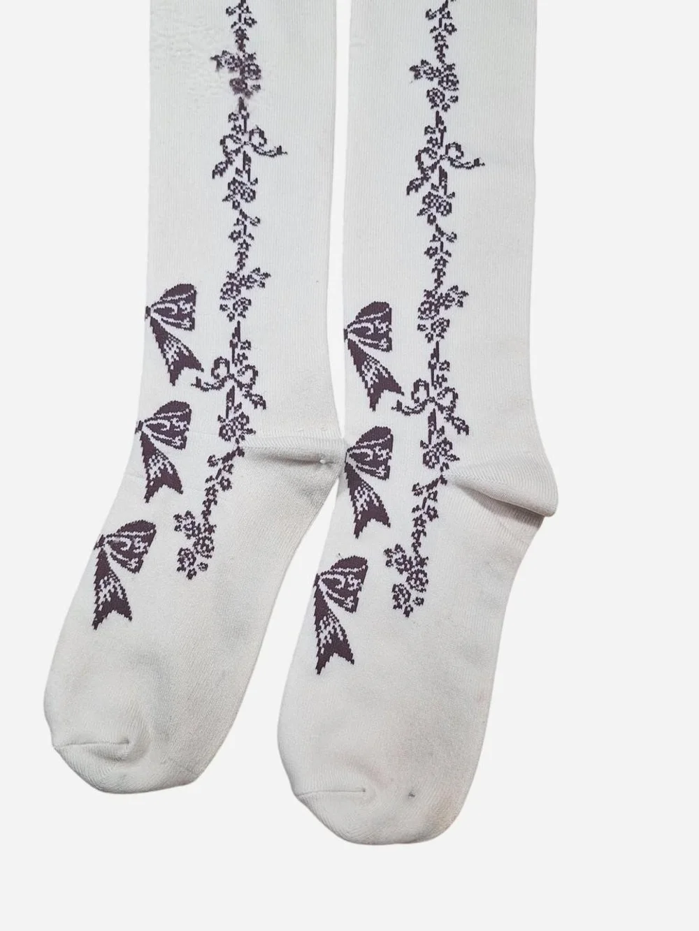 Innocent World Ivory Brown Bow Garland OTK Socks | Classic Lolita